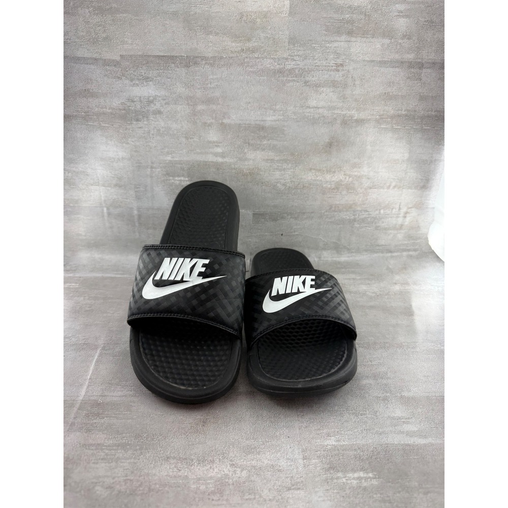 Nike Benassi JDI Black White Logo Slides Sandals 343881-011 Women Size 9